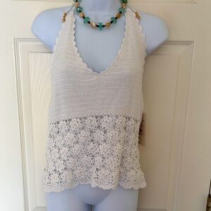 NWT Lilly “Mandy” vintage white knit halter top L